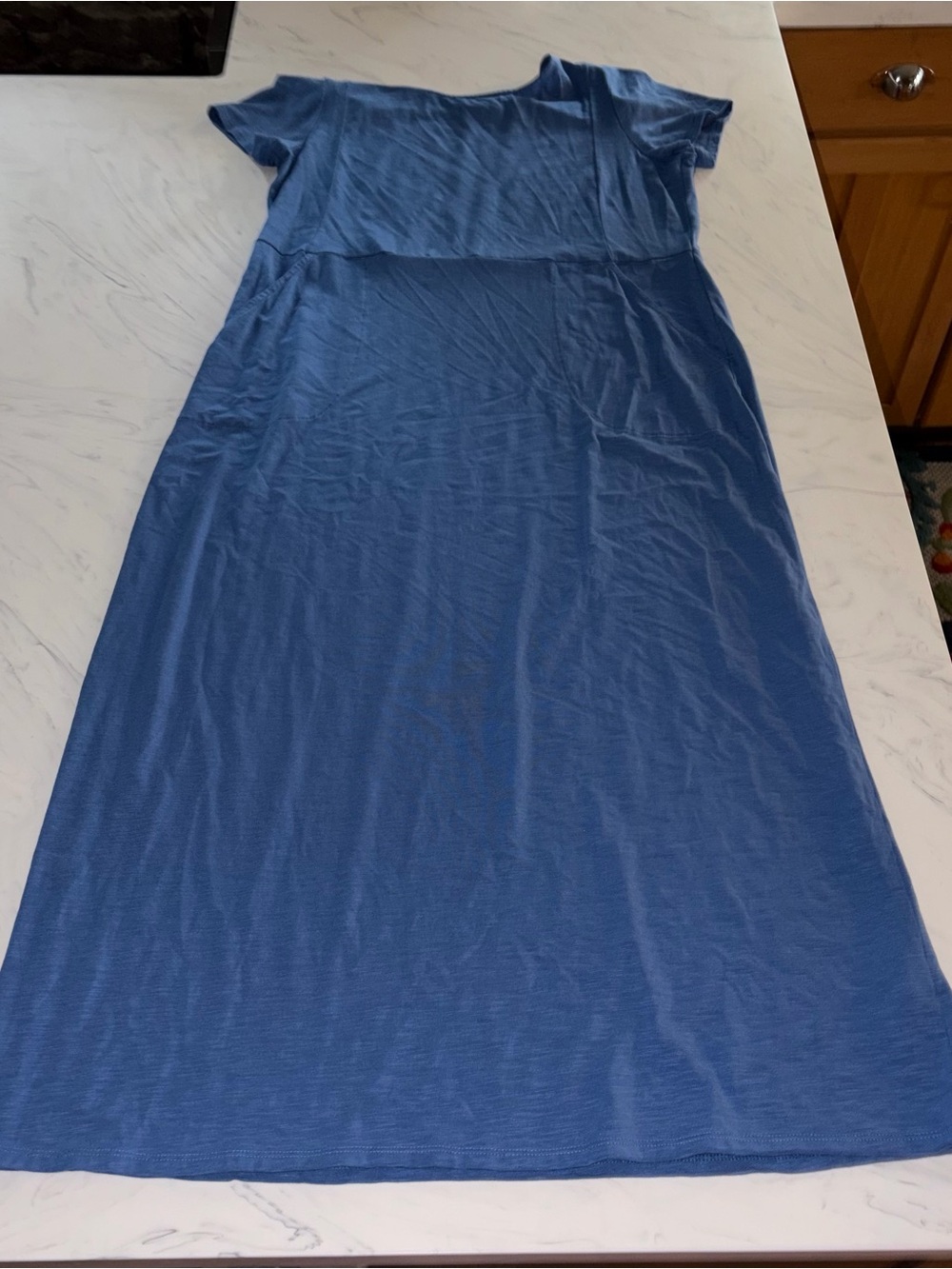 J jill blue maxi knit jersey back long short sleeve Dress stretch m